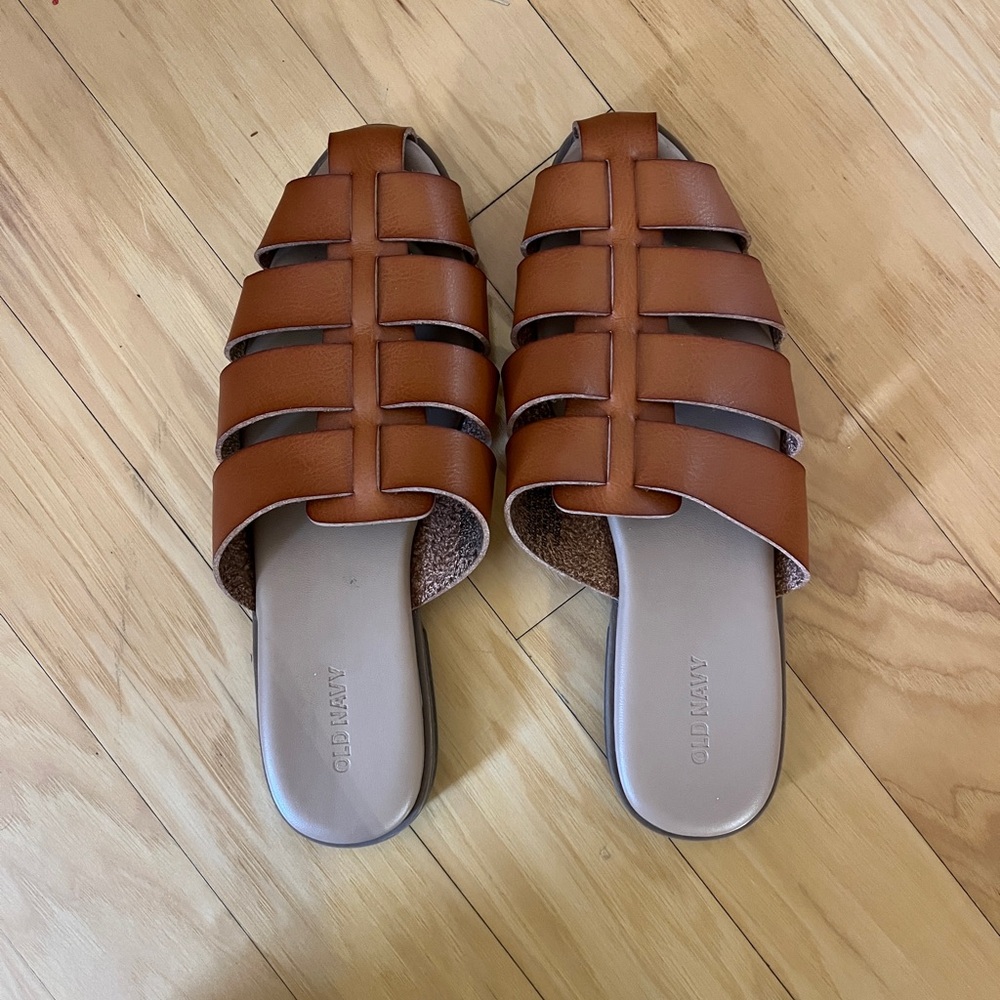 Brown Leather Slide Sandals